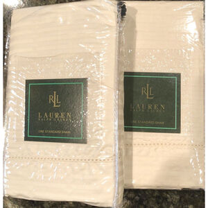 Ralph Lauren 52nd Street Jacquard Cream Standard Shams Sateen Cotton Vintage New